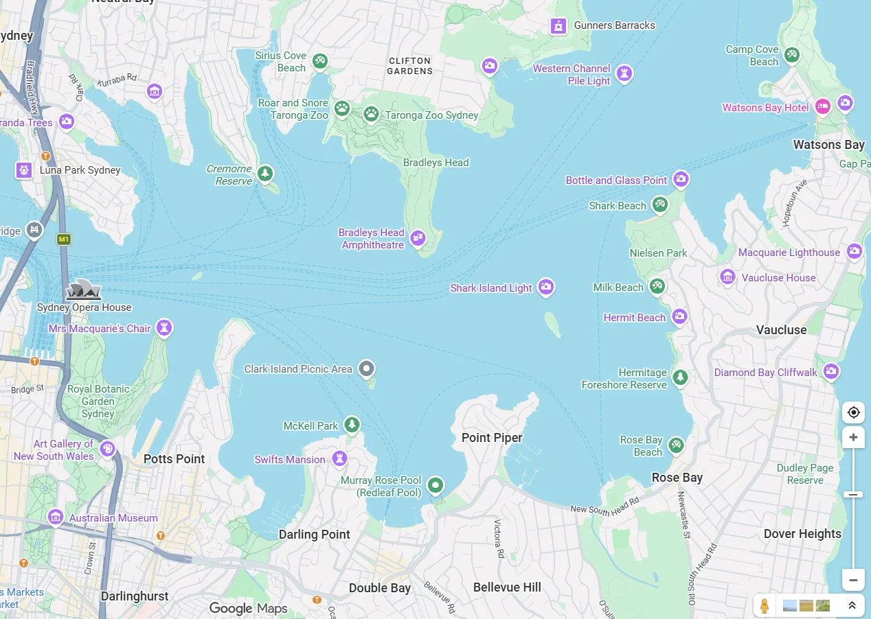 Map of Sydney Harbour with live MarineTasker jobs